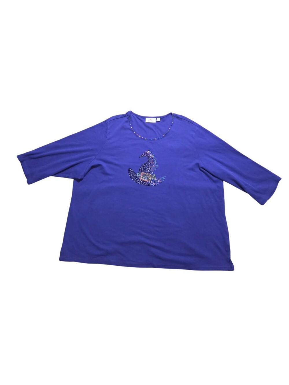 Quacker Factory Halloween Top Womens 3X Plus Purple Witch Hat Rhinestone Shirt